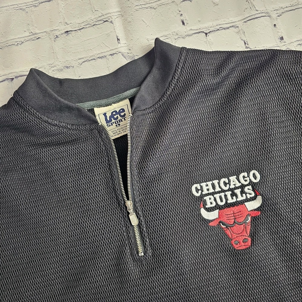 Vintage LEE Sport 1/4 Zip Shirt Large Short Sleeve Black‎ Chicago Bulls NBA